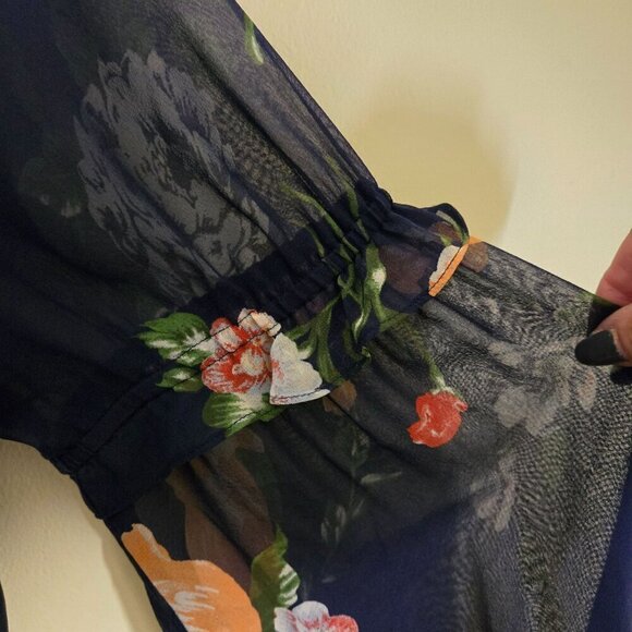 Club Monaco Abbygail Silk Floral Dress Navy Multicolor Size 4 - Picture 5 of 9